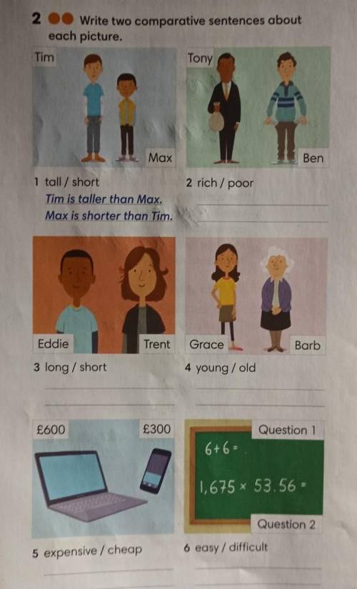 Write two comparative sentences about each picture​