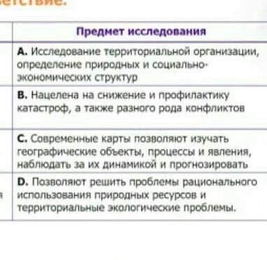 Установите соответствия 1)изучение проблем природопользования и охраны природы 2) обеспечение простр