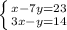 \left \{ {{x-7y=23} \atop {3x-y=14}} \right.