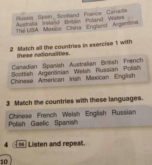 Распределите по таблице : страна, национальность, язык. ​