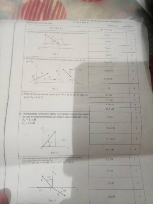 Техническая механика.Теоретичская механика Статика Проекция сил на оси тема 1,2 Вариант 5 Нужно с ре