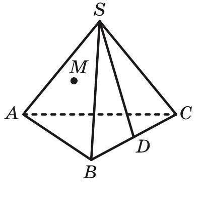 Точка M принадлежит грани ASC тетраэдра SABC, точка D — ребру ÂС (рис. 28.15). Постройте линию перес