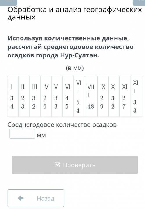 Используя количественные данные, рассчитай среднегодовое количество осадков города Нур-Султан