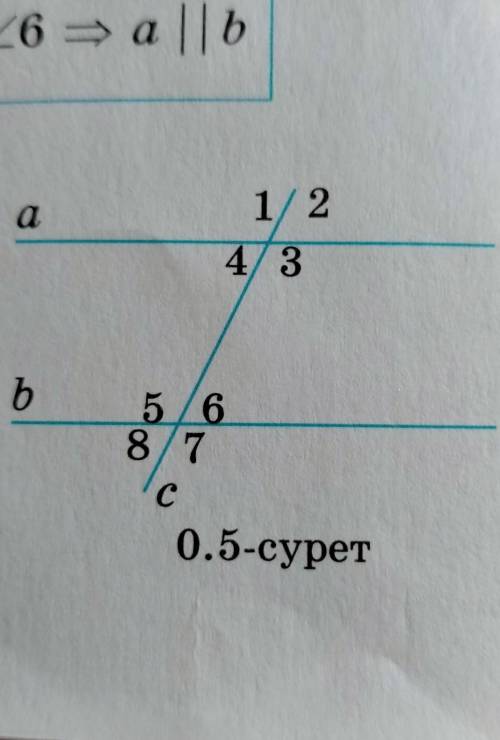 0.5 сурет бойынша түзулердің параллельдігінің үш белгісін тұжырымдап,оларды қысқаша жазу үлгісімен ж