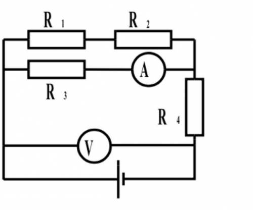 Какую силу тока покажет амперметр в схеме, если напряжение на вольтметре U = 12В, R1=3 Ом, R2=6 Ом,