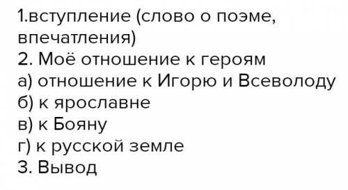 Напишите сочинение на тему: «Моё отношение к героям Слова о полку Игореве» По этому плану, 300+ сл