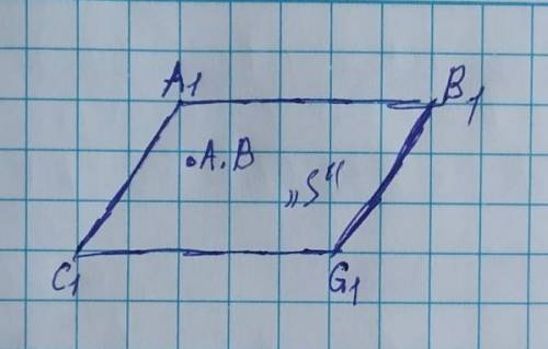 На малюнку зображено площину “S“ (паралелограм) і точки А і В які налажеть цій площині. Скільки точо