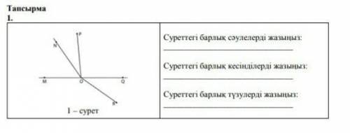 Суреттегі барлык сәулелерді жазыныз Суреттегі барлық кесінділерді жазыңыз:Суреттегі барлық түзулерді