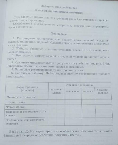 Выполните Лабораторную работу №2.Классификация тканей животных. ​