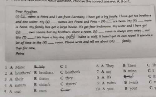 Ind for each question, choose the correct answer, A, B or C. (3) Ifamily.nameDear Aruzhan,(1)BL namn