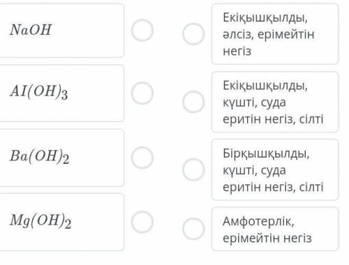 Ерігіштік кестесін пайдалана отырып негіздердің және олардың белгілерін сәйкестендір​