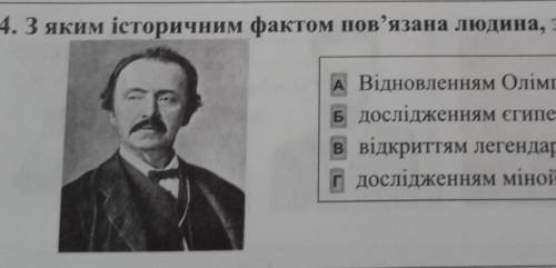 З яким історичним фактом пов'язана людина, зображена на портреті?А Відновленням Олімпійських ігор;Б