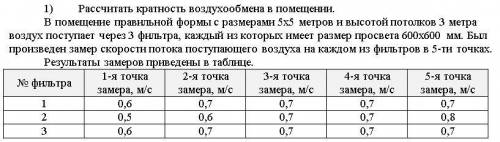 1) Рассчитать кратность воздухообмена в помещении. В помещение правильной формы с размерами 5х5 метр