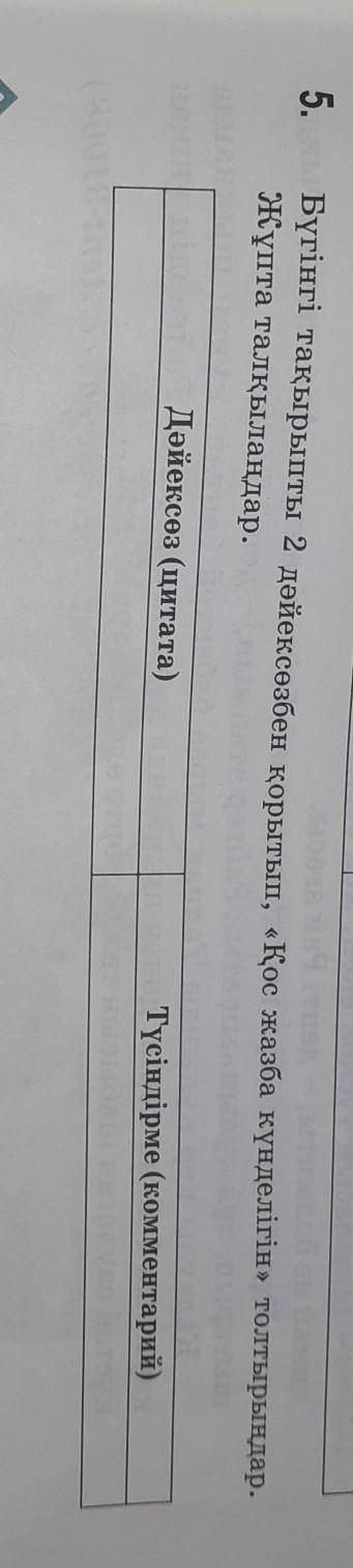 5 тапсырма 2 дәйексөзбен қорытып, Қос жазба күнделігін толтырыңдар