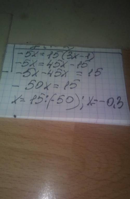 Решите уравнение -5х=15-5(3х-1)​