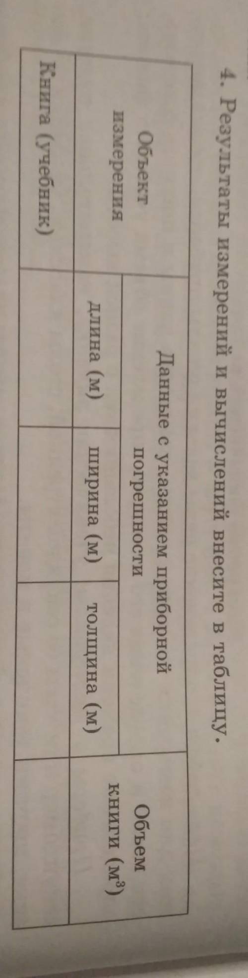 Надо измерить учебник по физике и записать результаты в таблицу 7 класс очень