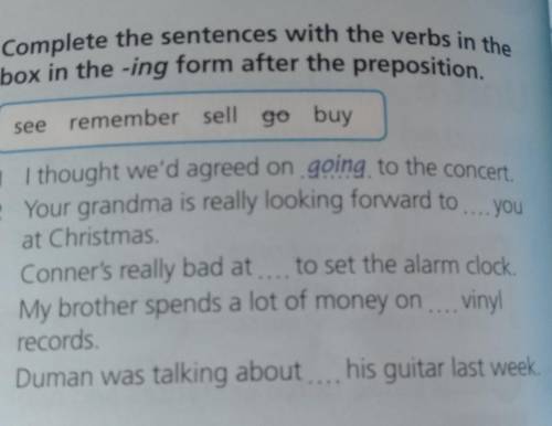 3 Complete the sentences with the verbs in the box in the -ing form after the preposition.