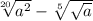 \sqrt[20]{ {a}^{2} } - \sqrt[5]{ \sqrt{a} }