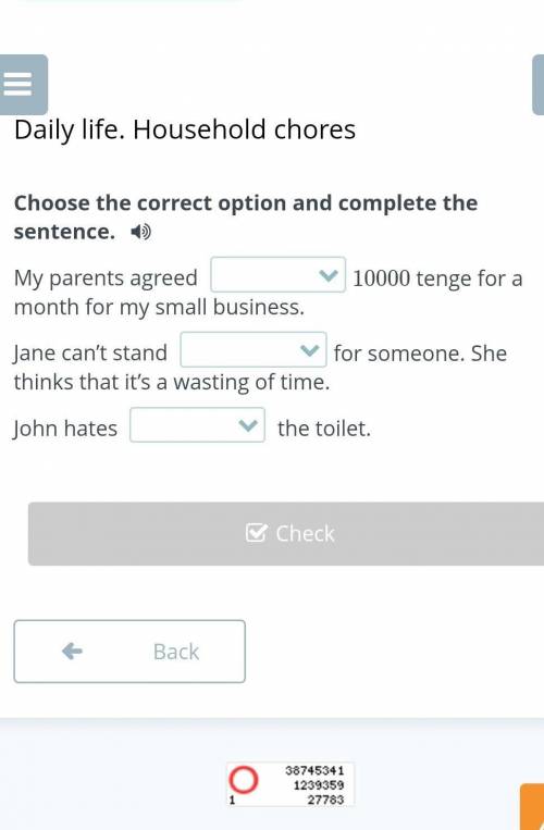 Choose the correct option and complete the sentence. My parents agreed 10000 tenge for a month for m