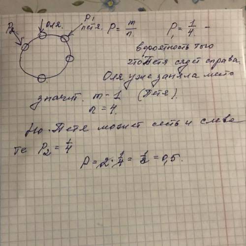 Пять человек случайным образом рассаживаются за круглым столом, среди них Оля и Петя. Найти вероятно