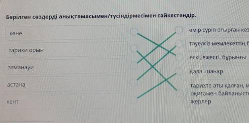 Берілген сөздерді анықтамасымен/түсіндірмесімен сәйкестендір. Кенеөмір сүріп отырған кезетәуелсіз ме