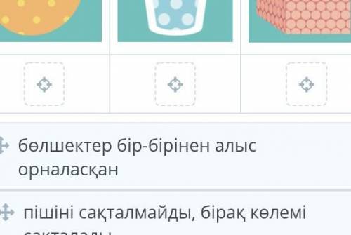 Суретте көрсетілген заттардын агрегаттык күйлеріне сәйкес сипаттамаларын жікте​