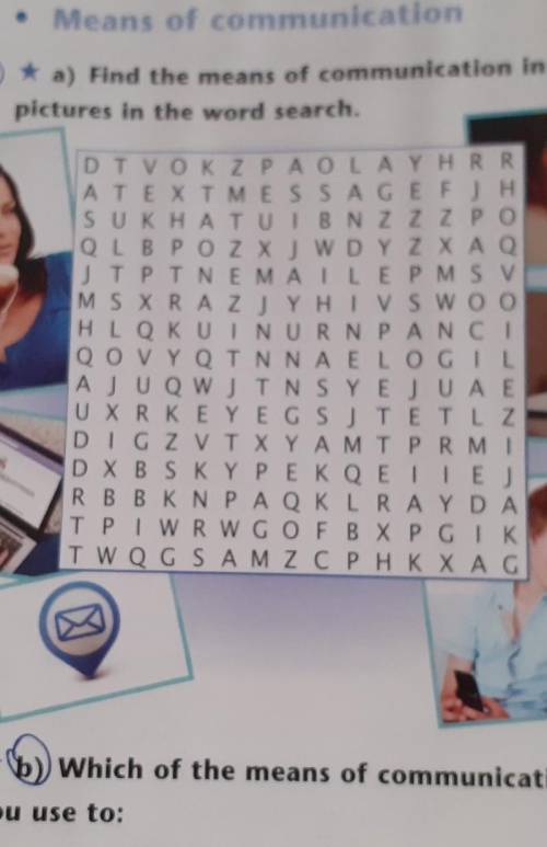 Find the means of communication in the pictures in the word search ​