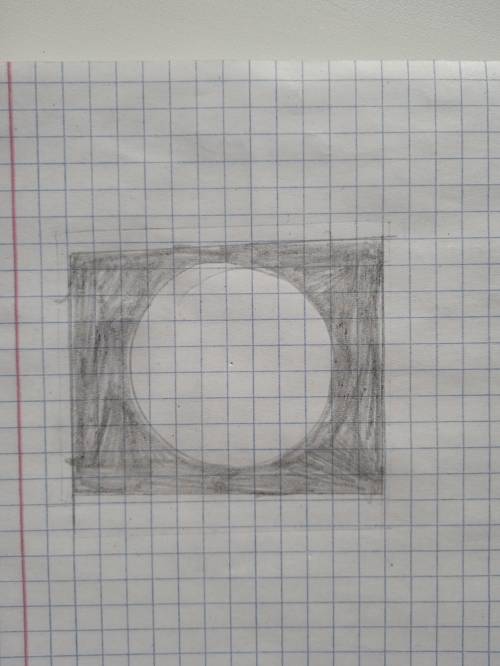 Найдите площадь закрашенной части фигуры,если диаметр круга 2 см, а периметр квадрата 12 см