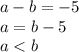 a-b=-5\\a=b-5\\a