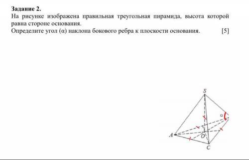 На рисунке изображена правильная треугольная пирамида, высота которой равна стороне основания. Рисун