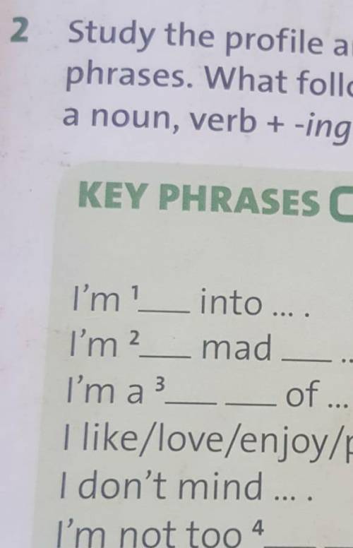 2 Study the profile and complete the ke. phrases. What follows these key phrases.a noun, verb + -ing