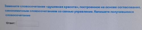 Замените словосочетание «душевная красота», построенное на основе согласования, синонимичным словосо