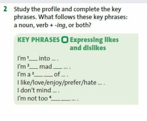 2 Study the profile and complete the key phrases. What follows these key phrases: a noun, verb + -in