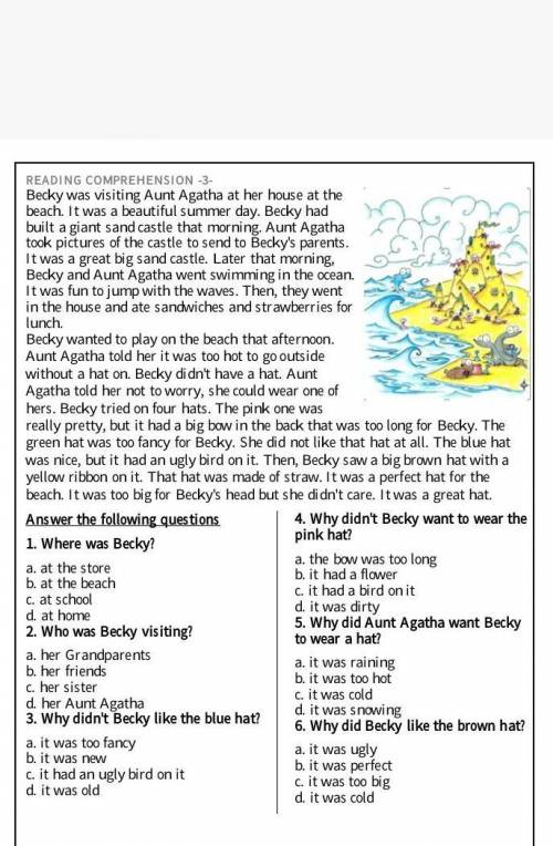 Reading-comprehension-for-b… READING COMPREHENSION -3 Becky was visiting Aunt Agatha at her house at