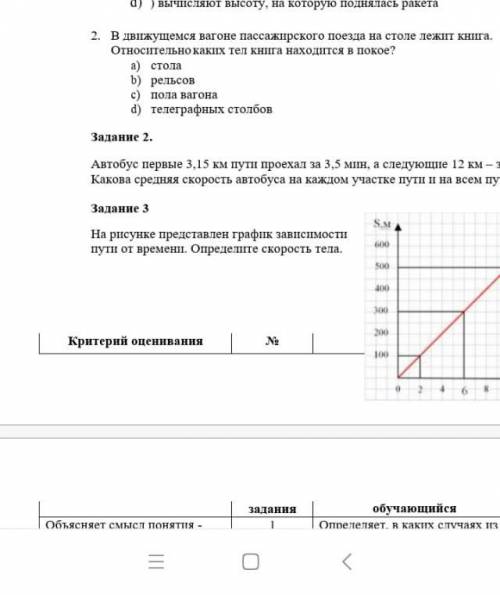 На рисунке представлен график зависимости пути от времени. Определите скорость тела. 3)задание