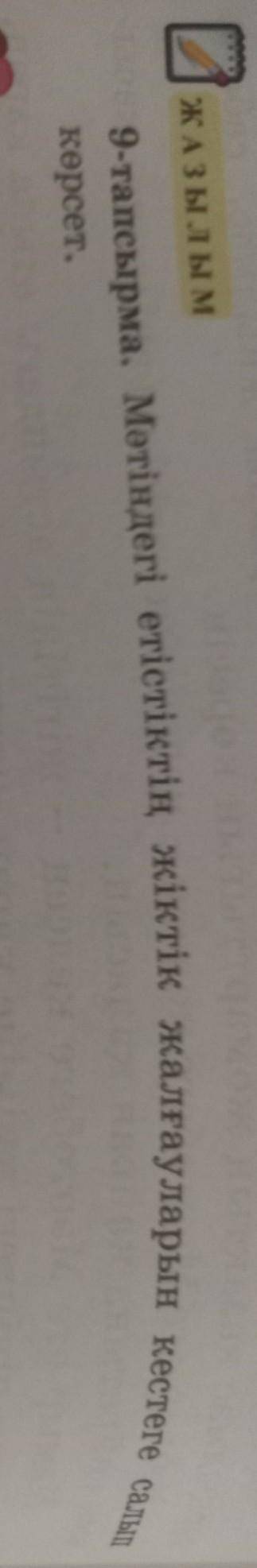 Ж АЗ Ы Л Ы М көрсет.9-тапсырма. Мәтіндегі етістіктің жіктік жалғауларын кестеге салып
