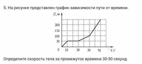 На рисунке представлен график зависимости пути определи скорость тела за промежуток времени 30 50 се