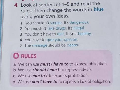 Look at sentences 1-5 read the words the rules. Then change the world in blue using your own ideas​