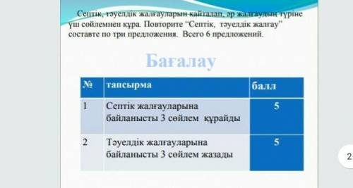 сделайте 6 предложений тема септік тәуелдік жалғау дайте ответ