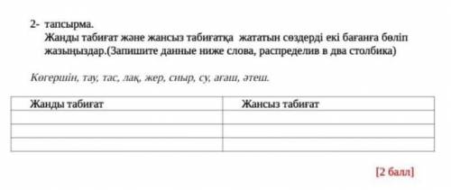 Жанды табиғат және жансыз табиғатка жататын сөздерді екі бағанға бөліп жазыныздар​