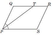 За даними рисунка знайдіть периметр паралелограма PQRS, якщо точка Т ділить сторону QR на відрізки з