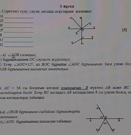 HOB бұрышына сыбайлас бұрыштарды жазыңыз; [4] b)AOG бұрышының шамасын табыңыз.