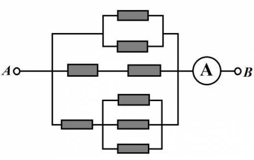 Миша собрал из восьми одинаковых резисторов следующую схему (см. схему участка цепи АВ). Когда он по