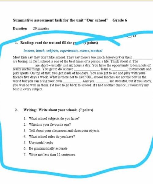 Summative assessment task for the unet Our shool Grade 6​