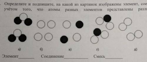 Определите и допишите в этом, на какой из картинок изображены элэмент, соиденение и смесь с учётом т