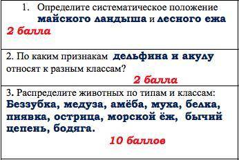 буду очень благодарна! 1. Определите систематическое положение майского ландыша и лесного ежа 2. По