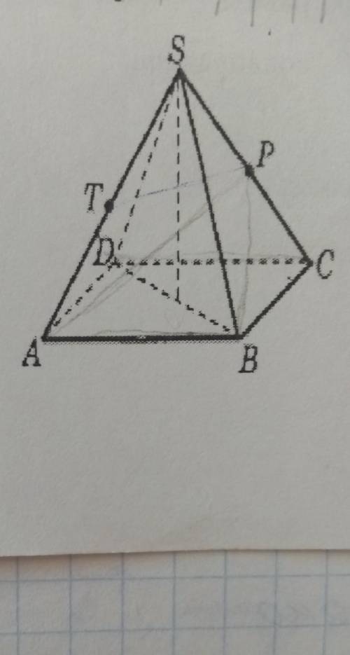 Все ребра правильной пирамиды SABCD равны 2, точки Т и Р - середины рёбер АS и СS. Найдите длину век