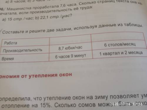 Составьте и решите две задачи используя данные из таблицы