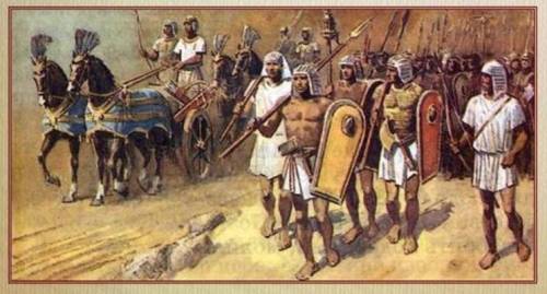 Опишите рисунок войско фараона в походе​