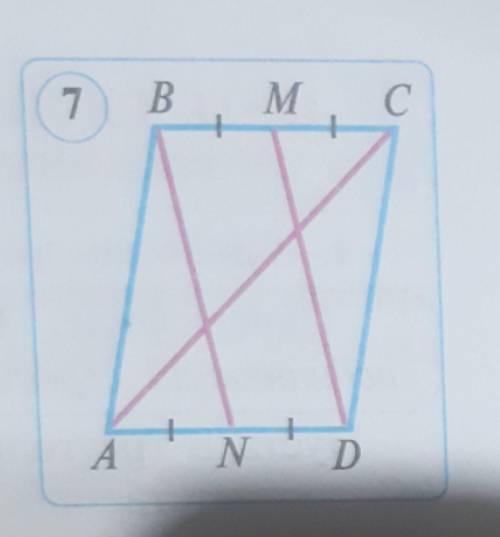Точки М и N- середины сторон ВС и АD параллелограмма АВСD. Докажите, что прямые ВN и МD делят диагон